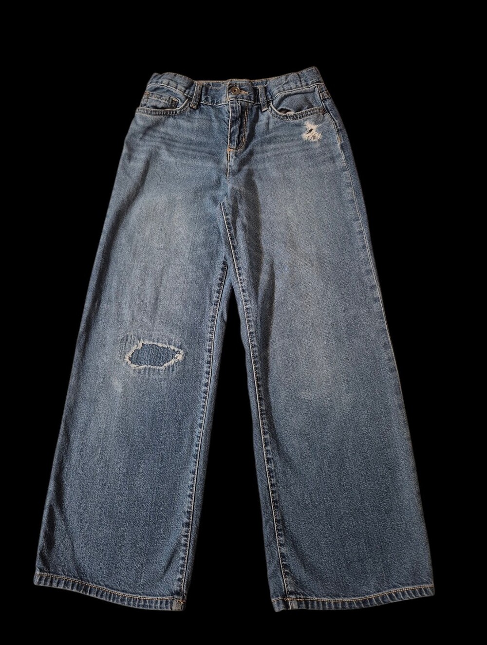 Kids Girls Place Wide Leg Jeans in Light Blue with Distressed Detail Baggy
